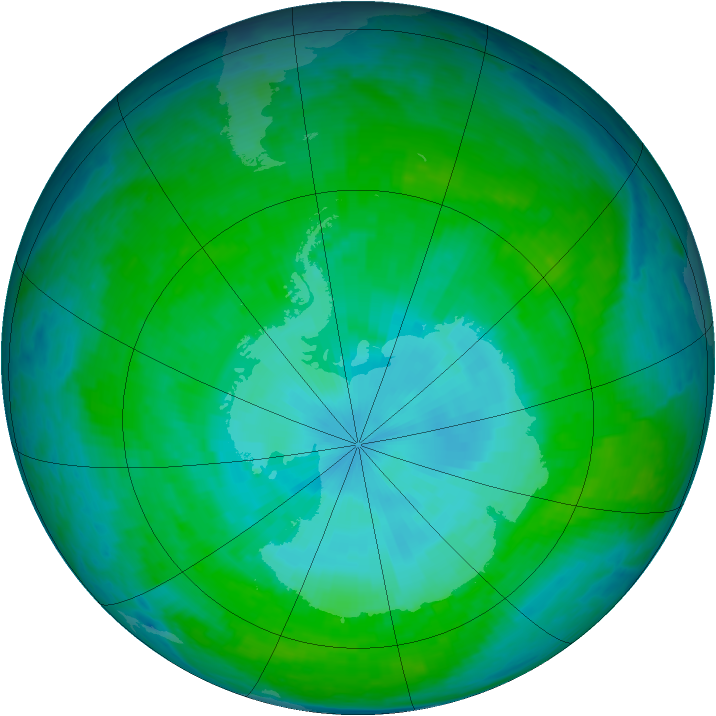 Antarctic ozone map for 05 January 2004